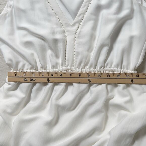 KOBI HALPERIN Claudette Tiered Maxi Dress Women Sz M White Hmmered Sleeveless - Picture 14 of 15